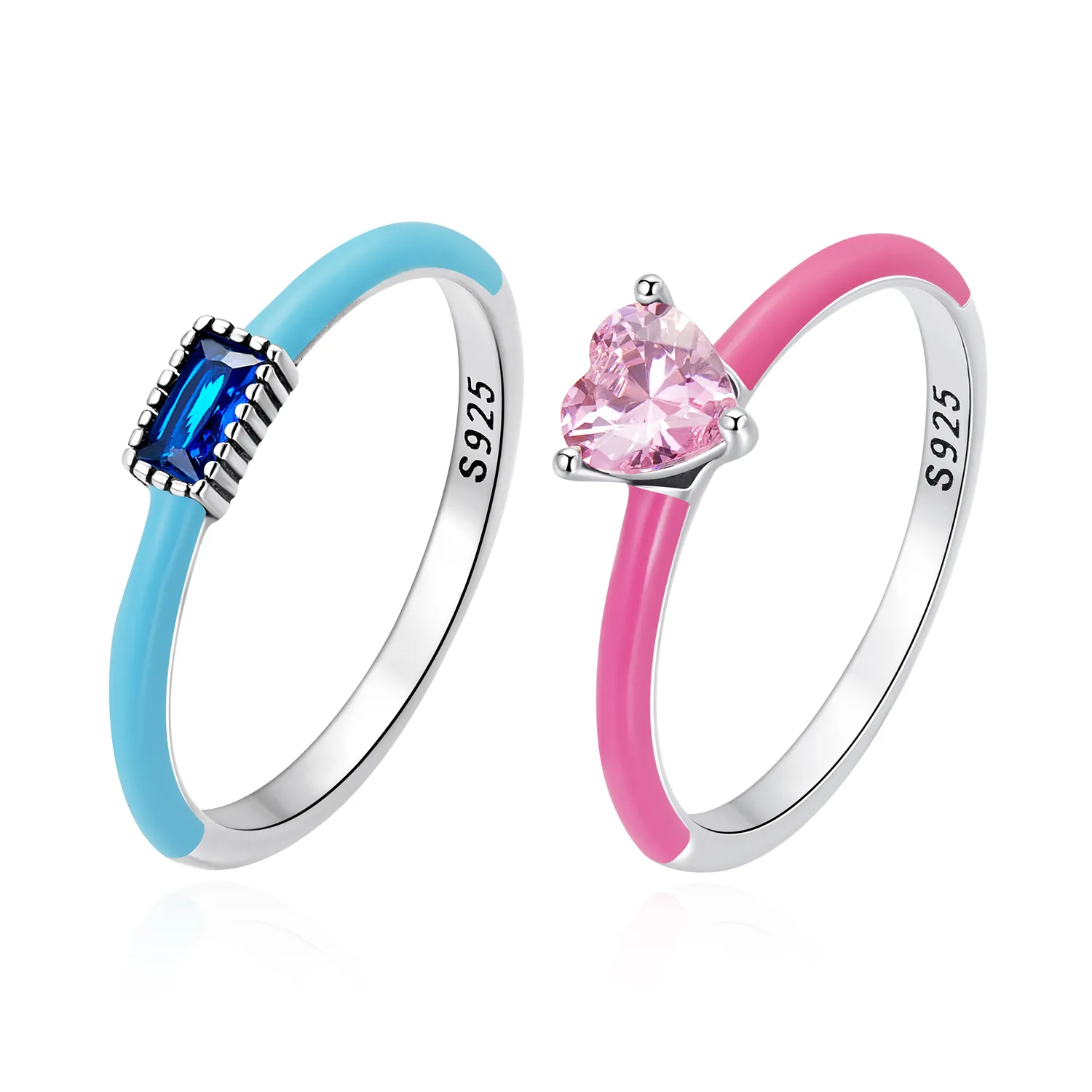 Pabrik 100% 925 perak murni trendi merah muda hati zirkon cincin ukuran untuk wanita biru halus cincin zirkonium S925 perhiasan indah