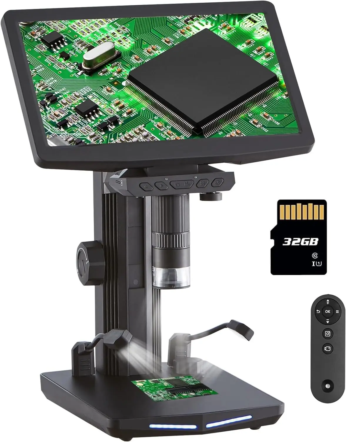 10.1 인치 IPS 스크린 디지털 현미경 10X-1300X 배율 1080P 동전 현미경, 10 개의 LED 조명이 있는 전자 현미경