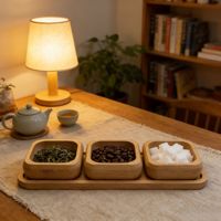 Tragbares Flexibles 3-teiliges Quadratisches Servierschalen-Set aus Bambus mit Tablett für Wohnzimmer, Snacks und Dips