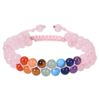 Bracelet en pierre naturelle multicolore 6 mm, double couche, perles, tricoté à la main, réglable, bijoux tressés