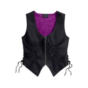 PU Leather Vintage <b>Women</b> Sleeveless V-Neck <b>Waistcoats</b> Latest-Fashion Design <b>Women</b> Motorbike Outdoor Black-Embroidered Vests - Product Image 1
