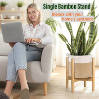 Support réglable pour plantes d'intérieur en bois de bambou Pots de fleurs et supports de jardinières de 9 à 12.5 pouces pour la maison et le jardin