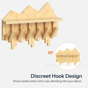 Wooden Wall Mounted Coat Rack With <b>Shelf</b> And <b>Hooks</b> For Home Entryway Storage Organizer Easy Install Rectangle Shape - Product Image 5