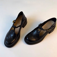 Chaussures à talons Gleibo pour femmes, bout rond, style Mary Jane, en cuir véritable, décor camélia, bride en T, semelle épaisse, vente en gros directe d'usine