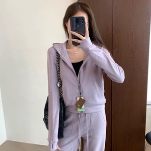 Conjunto Deportivo Informal THEWOW, Chaqueta con Capucha Super Slim con Calefacción Integrada, Pantalones de Pierna Recta con Cintura Elástica, Suaves y Ajustados para Otoño - Product Image 6