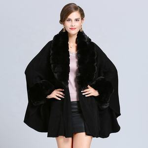 Nieuwe Collectie Hoge Kwaliteit Winter Warme Deken Elegante Luxe Dame Vrouwen Poncho Bont Sjaals - Product Image 6