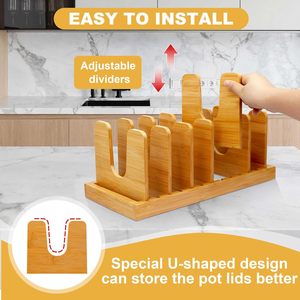 Organizzatore Regolabile in Bambù per Coperchi di <span class=keywords><strong>Pentole</strong></span>, Cassetti, Ripiani per <span class=keywords><strong>Pentole</strong></span>, Taglieri, Teglie da Forno e Piatti - Product Image 4