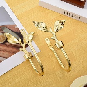 European Style Curtain <b>Wall</b> <b>Hooks</b> <b>Gold</b> Stainless Steel Leaf Design For Drapes And Curtains - Product Image 3