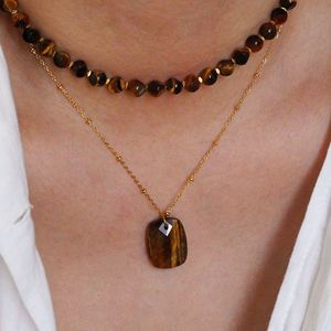 Collier Pendentif Géométrique Rétro QISEN en Pierre Naturelle, Bijou Vintage en Quartz en Acier Inoxydable pour Femme, Idéal pour le Quotidien et les Cadeaux - Product Image 2