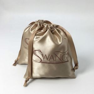 Custom Logo Printed Luxury Soft Satin Gift Bags Clothing Golden Dust Pouch Packaging - Product Image 4