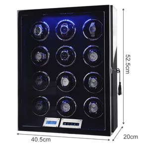 Luxury 12 Automatic Rotors And Jewelry Storage Digital Fingerprint LCD T ouch screen Watch Winder Box