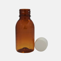 Bouteille en PET de 90 ml pour sirop oral pharmaceutique ambré, bouteille en plastique PET pour complément alimentaire |   Bouteille en plastique à quatre graduations en vente