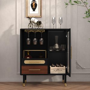 SENYU Meuble Bar Moderne en Bois Vert pour Liqueurs et Café, Étagère à Verres à Vin, Rangement Coulissant pour Bouteilles, Panneau MDF, 5+ Compartiments, Autoportant - Product Image 5