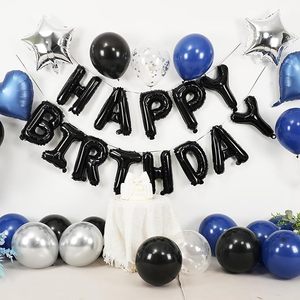 Decoración <span class=keywords><strong>de</strong></span> <span class=keywords><strong>Cumpleaños</strong></span> Azul Marino y Negro <span class=keywords><strong>para</strong></span> Hombres y Mujeres con <span class=keywords><strong>Globos</strong></span> Azules, Negros y Blancos, Pancarta <span class=keywords><strong>de</strong></span> Feliz <span class=keywords><strong>Cumpleaños</strong></span>, Globo <span class=keywords><strong>de</strong></span> Estrella Metalizado - Product Image 4
