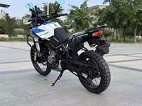 Moto tout-terrain CFMOTO 450MT 450cc Twin ADV d'occasion, bleu et blanc, avec protection contre les chocs, sacoches latérales, pour les voyages hors route