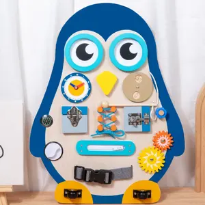 Montessori Children Early Educational Multi-functional Penguin Wooden Busy Board Toy