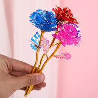 Bunga Emas Kecil 18cm Berlapis Emas, Hadiah Hari Ibu, Mawar Berlapis Emas Warna-warni, Plastik Kreatif Korea