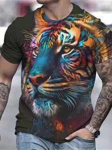 T-Shirt da Uomo in Maglia con Stampa 3D di Leone, Manica Corta, Traspirante, Ecologica, Moda Outdoor, Spedizione Gratuita - Product Image 6