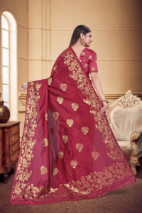 Latest Design Gajri Silk <b>Saree</b> With <b>Golden</b> Border And Embroidery Design <b>Saree</b> with Blouse Material For Wedding Wear - Product Image 5