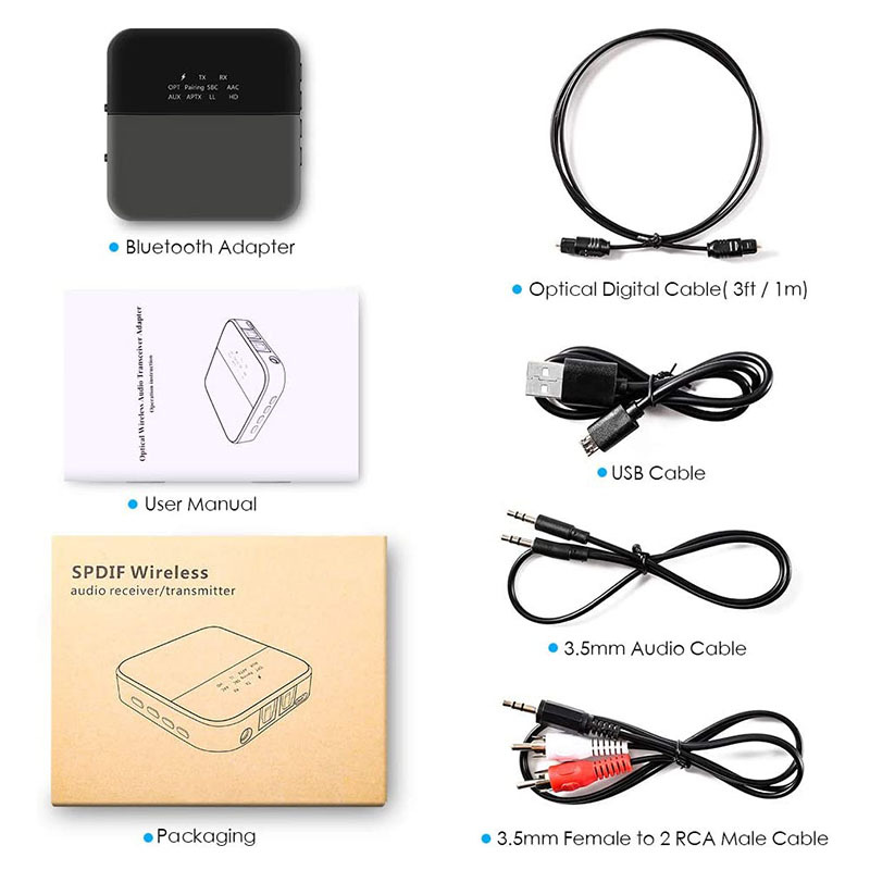 Adattatore AUX Bluetooth senza fili per auto Ricevitore audio audio stereo HIFI Interfaccia 2RCA o linea audio Jack da USB a 3,5 mm per altoparlante