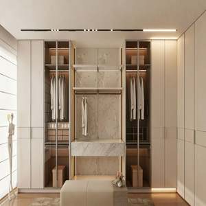 Armoire de chambre à coucher en bois de haute qualité sur mesure en Chine, dressing intégré avec panneau arrière décoratif - Product Image 1