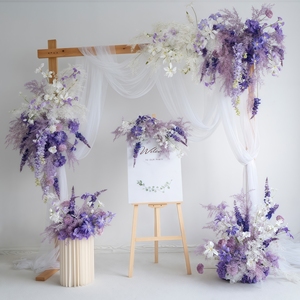 งานแต่งงานแบบครบวงจรงานแต่งงานงานแต่งงานทำจากผ้าไหมเทียมสีม่วงโรแมนติกติดผนังทางเดินในงานแต่งงานจัดดอกไม้ต้อนรับดอกไม้ - Product Image 3