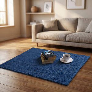 Tapis de sol moderne en coton antidérapant, tapis de bain bleu marine fantaisie - Product Image 3