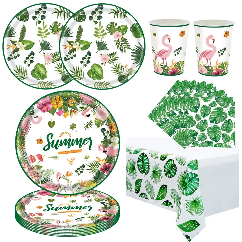 OEM Hawaii Party Decorations Tableware Plate Cup Hawaii Summer Beach Party Supplies Hawaii Flamingo Birthday Party Decoration