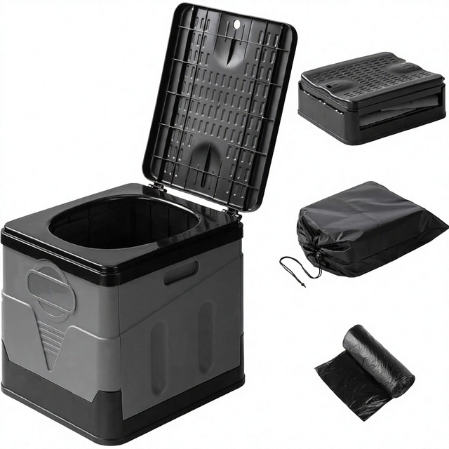 Portable Folding Camping Travel Toilet Plastic RV Indoor Outdoor Temporary Use