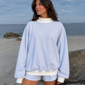 OEM Custom Summer Knitted Heavyweight Polyester/Cotton Women's Oversized Casual <b>Mock</b> <b>Neck</b> Sweatshirt - Product Image 1