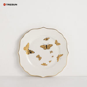 Assiette à dessert écologique en porcelaine fine Style classique rose violet bleu orange gris vague ensemble de dîner en porcelaine fine - Product Image 4