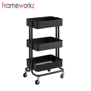 ตะกร้า3ชั้นห้องครัว/ห้องนั่งเล่น/สำนักงานรถเข็นกลิ้งเก็บรถเข็นยูทิลิตี้รถเข็น