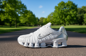 รองเท้าวิ่งผู้ชาย Shox Tl สีขาวเมทัลลิกซิลเวอร์ สำหรับฤดูร้อน วัสดุสังเคราะห์ ตาข่ายด้านใน พื้นรองเท้าทำจากยาง - Product Image 2