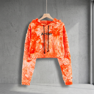 Women's <b>Tie</b> <b>Dye</b> Hooded Crop <b>Sweatshirt</b> Full Sleeve Knitted Casual Summer Wear With Letter Print Front - Product Image 3