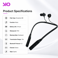 Écouteurs intra-auriculaires étanches en PC+ABS, autonomie longue durée, son stéréo, casque sportif