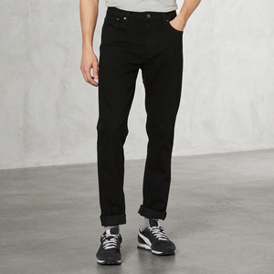 Jean en denim de coton coupe slim pour homme, jambe droite, poids moyen, délavage classique, couleur unie, style décontracté, idéal pour l'automne - Product Image 1