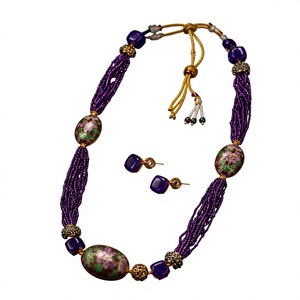 Ensemble de bijoux Arya Digital Vintage ethnique pour femme, collier, boucles d'oreilles et bague en résine acrylique, plaqué or, motif floral, pour mariage - Product Image 1