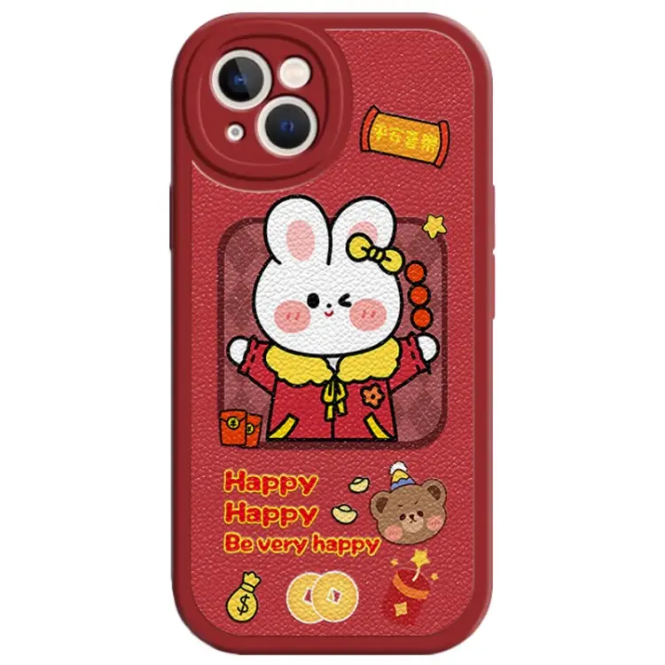 2023 Chinese New Year Cartoon Rabbit PU Leather Phone Cover For iPhone 14 design mobile case