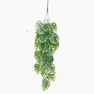 도매 고품질 인공 시뮬레이션 녹색 잎 벽 매달려 잡색의 monstera albo 식물 장식