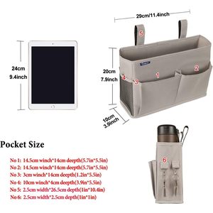 Bedside Caddy Hanging Storage <b>Bag</b> Grey Rectangular Multifunctional Organizer for <b>Bed</b> Bunk Hospital Dorm Baby - Product Image 6