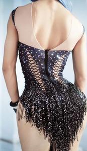 NOVANCE Y1538 Mini robe moulante noire sans manches avec strass tenues de <span class=keywords><strong>danseuse</strong></span> body exotique pour femmes dos nu <span class=keywords><strong>col</strong></span> haut - Product Image 5