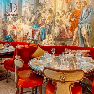 Set di Arredamento di Lusso per Caffè, Hotel e Ristoranti: <span class=keywords><strong>Tavolo</strong></span> Rotondo in Marmo Trasparente e Sedia in Pelle Rossa <span class=keywords><strong>con</strong></span> Divano in Velluto Design in Rattan - Product Image 2