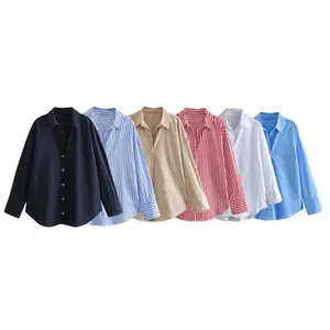 6 colorway long sleeve buttons up turn down collar hot sale casual tops for women