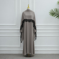Abaya ample à manches longues en viscose avec patchwork de dentelle grande taille + Ensemble foulard pour mariage, antistatique et respirant