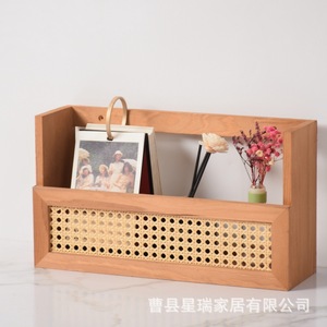 Étagère murale en rotin et bois massif, organiseur de magazines, fabrication artisanale, origine Shandong - Product Image 2