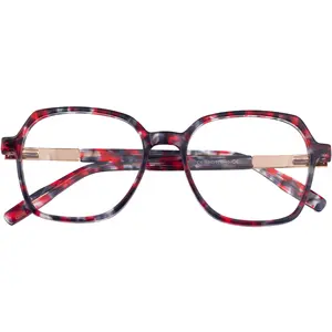 F01159Gファッション女性光学眼鏡高品質メタルミックスアセテート眼鏡長方形フレームFelizアイウェア