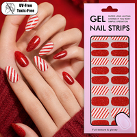 Faux ongles en gel UV-Free personnalisés, motif rayures rouge bonbon scintillantes, brillants, longue durée, non toxiques, pour ongles en amande, idéaux pour les fêtes.