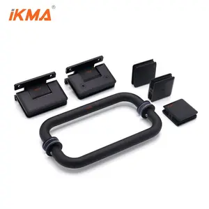 Matte black Wall Mount Glass Clamps Hinges 6" or 8" Pull handle bathroom fitting shower room accessories shower door hardware