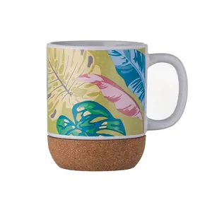 Taza de cerámica blanca de diseño personalizado con fondo de corcho, taza de viaje con diseño de selva tropical ropica, 2023 C