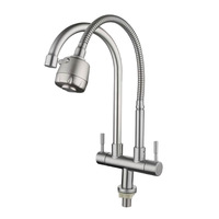 Nouvelle Arrivée Robinet de Cuisine Mural en Acier Inoxydable 304 Brossé Luxe Léger à 2 Poignées avec Douchette Extractible Rotative à 360 Degrés